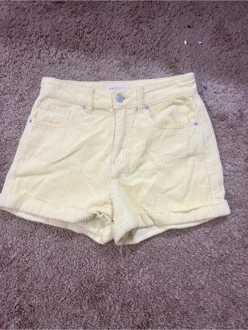 PacSun Pale Yellow High-Rise Corduroy Roll-Hem Shorts